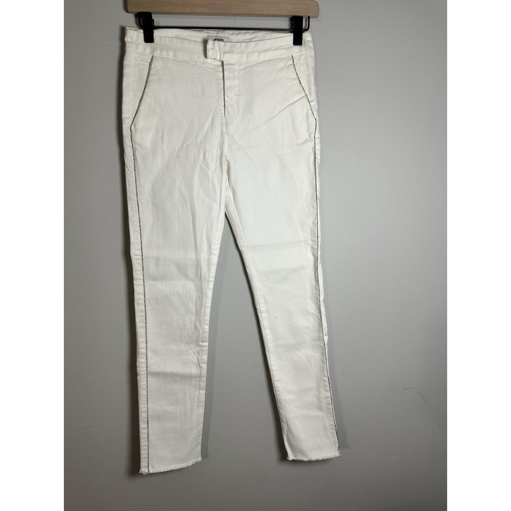 Suncoo Paris "Jack" White Slim Leg Trousers with Silver Chain Trim Sz T0 (US XS)